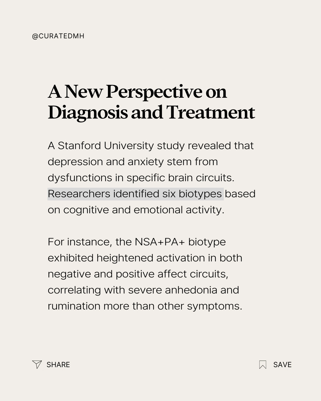 Article headline: A New Perspective on Diagnosis and Treatment, describing Stanford study on depression and anxiety brain circuits