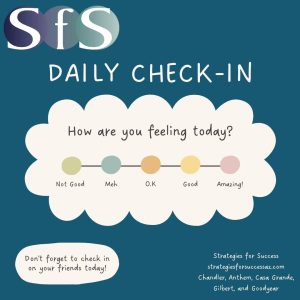SfS Daily Check-In mood scale from Not Good to Amazing with prompt 'How are you feeling today?'