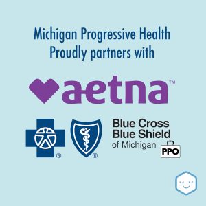 Michigan Progressive Health Proudly partners with Aetna logo, Blue Cross Blue Shield of Michigan PPO logo