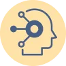 Yellow circular icon showing profile of head with brain network connections
