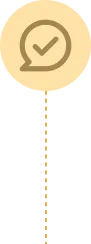 Checkmark in speech bubble icon on beige circular background