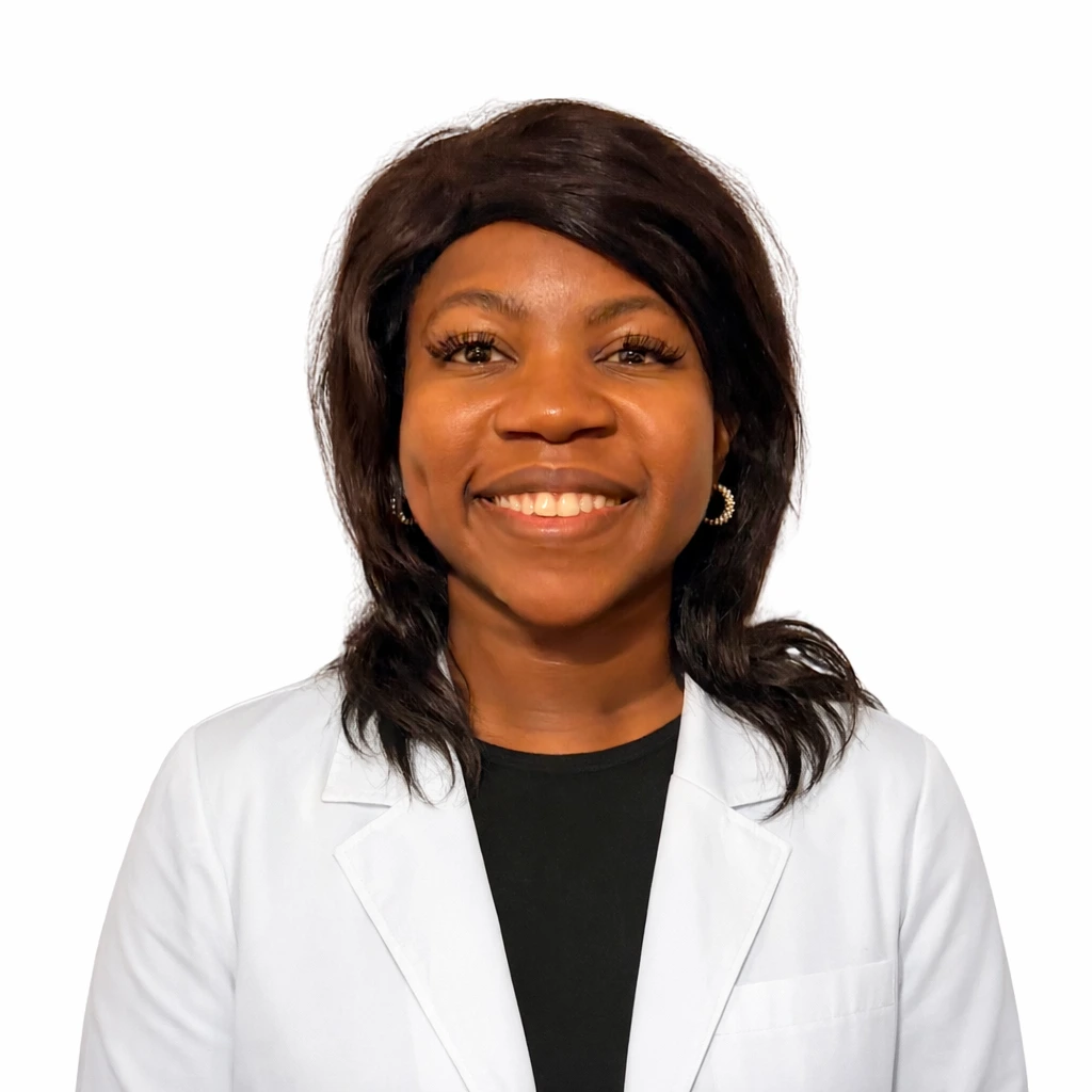 Grace Otuokere, PMHNP-BC, professional headshot wearing white coat