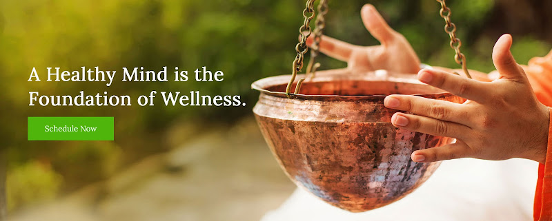 Hands holding copper bowl with text 'A Healthy Mind is the Foundation of Wellness'