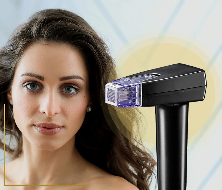 Morpheus8 RF microneedling handpiece next to a woman's face, comparing Morpheus8 with traditional microneedling in Chandler, AZ