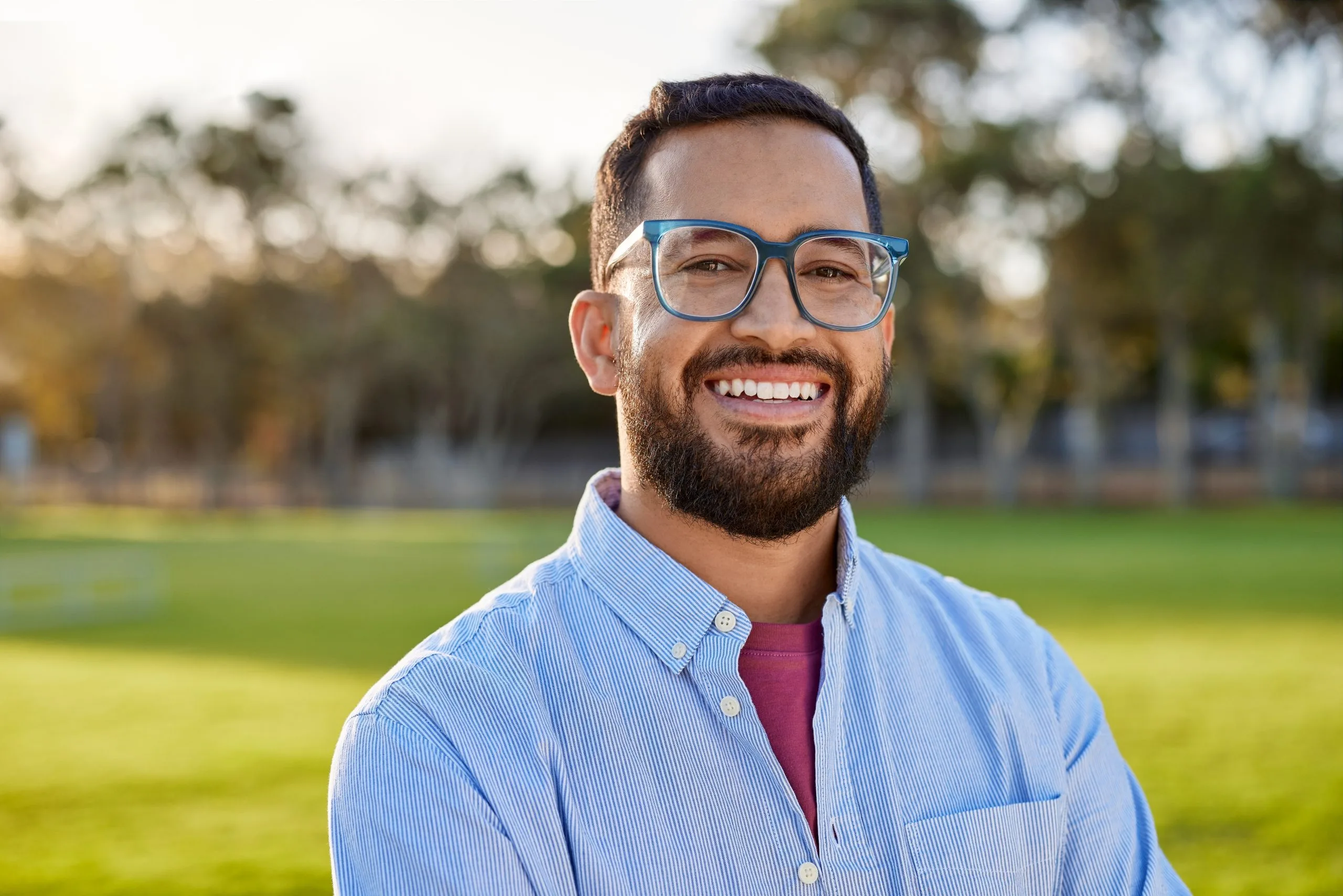 Happy Middle Eastern man with spectacles looking at the camera – SPRAVATO treatment in Clayton, CA
