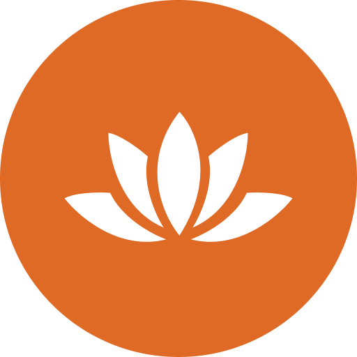 White lotus flower icon on orange circular background