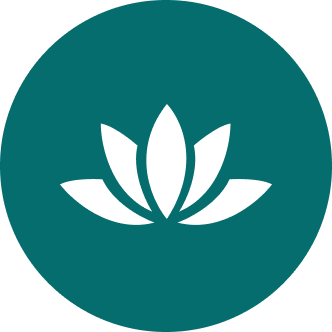 Teal circle with white lotus flower icon