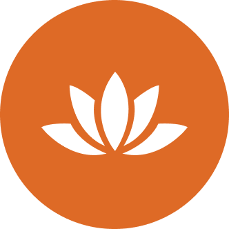 Orange circle with white lotus flower icon