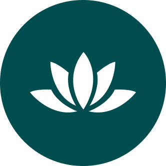 White lotus flower icon on teal circle