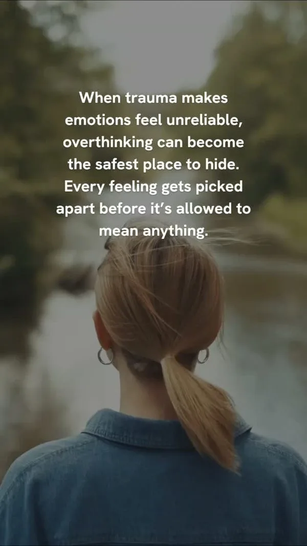 Graphic on how overthinking can become the safest place to hide after trauma