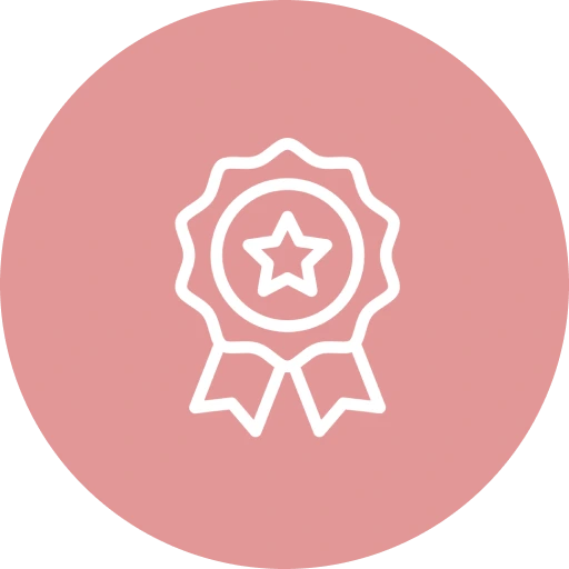 Award badge with star and ribbon on pink circular background